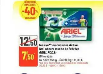 Lessive en capsules active anti odeurs touche de fébrèze ariel pods+