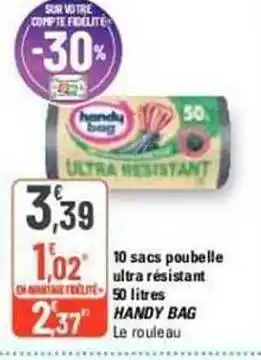 G20 10 sacs poubelle ultra résistant 50 litres handy bag offre