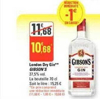G20 London dry gin gibson's offre