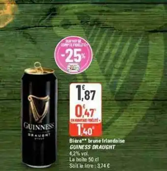 G20 Bière brune irlandaise guiness draught offre