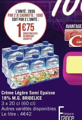 Crème légère semi épaisse 18% m.g. bridélice