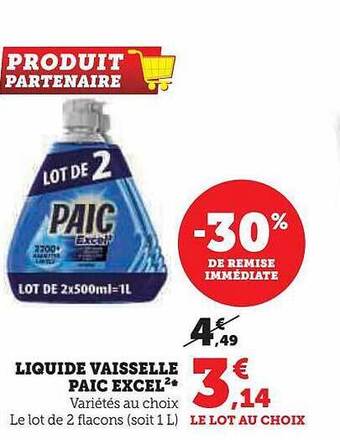 Hyper U Liquide vaisselle paic excel offre