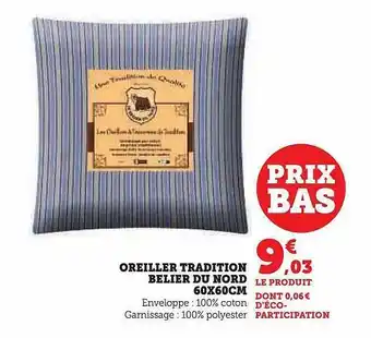 Hyper U Oreiller tradition belier du nord 60 x 60 cm offre