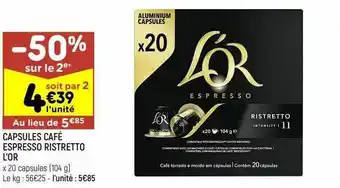 Leader Price Capsules café espresso ristretto l'or offre