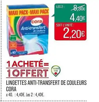 Match Lingettes anti-transfert de couleurs cora offre