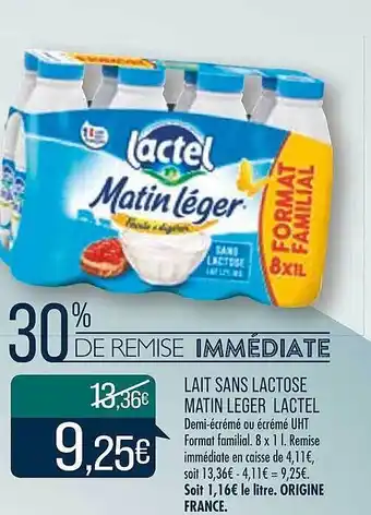 Match Lait sans lactose matin léger lactel offre