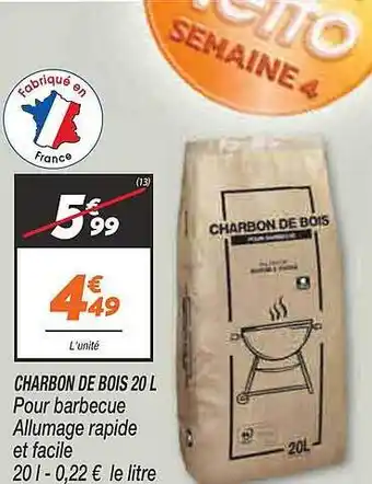 Netto Charbon de bois 20l offre