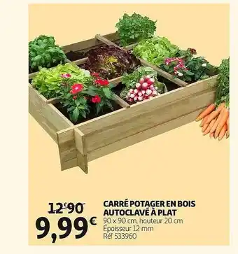 Auchan Carré potager en bois autoclavé à plat offre