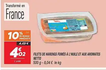 Netto Filets de harengs fumés à l'huile et aux aromates netto offre