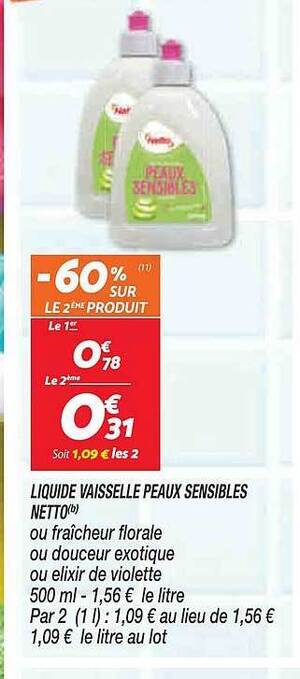 Netto Liquide vaisselle peaux sensibles netto offre