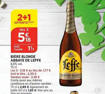 Bi1 Bière blonde abbaye de leffe offre