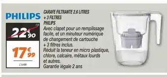 Netto Carafe filtrante 2.6 litres + 3 filtres philips offre