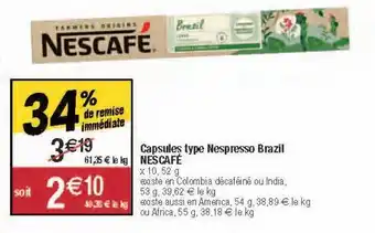 Capsules type nespresso brazil nescafé