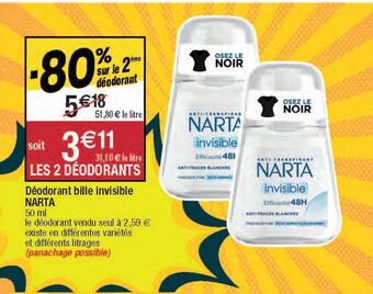 Migros Déodorant bille invisible narta offre