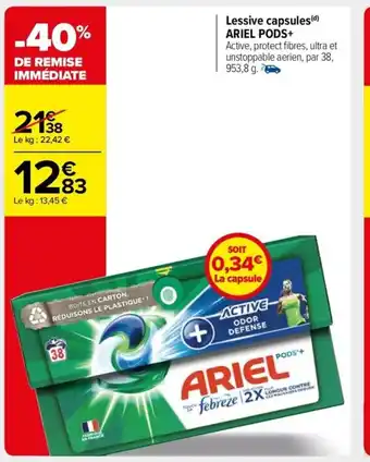 Carrefour Market Lessive Capsules Ariel Pods+ offre