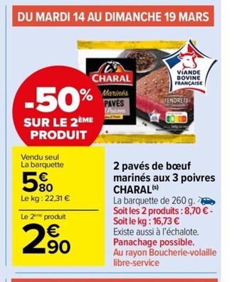 Carrefour Market 2 Pavés De Boeuf Marinés Aux 3 Poivres Charal offre