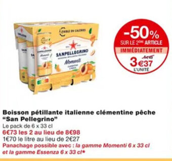 Monoprix Boisson pétillante italienne clémentine pêche "SAN PELLEGRINO" offre