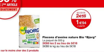 Monoprix Flocons d'avoine nature bio "BJORG" offre
