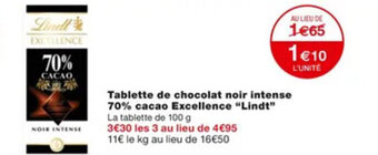 Tablette de chocolat noir intense 70% cacao excellence "LINDT"