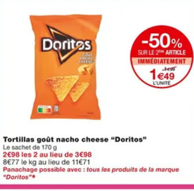 Promo Tortillas goût nacho cheese "DORITOS" chez Monoprix