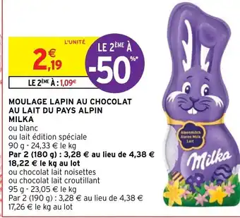 Intermarché Moulage Lapin au Chocolat au Lait du Pays Alpin Milka offre