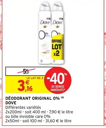 Intermarché Déodorant Original 0% Dove offre