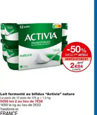 Monoprix Lait Fermentè Au Bifidus "Activia" Nature offre