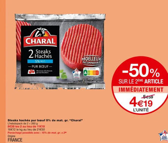 Monoprix Steaks Hachès Pur Boeuf 5 % De Mat.Gr. "Charal" offre