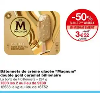 Monoprix Batonnets De Crème Glacèe "Magnum" Double Gold Caramel Billionaire offre