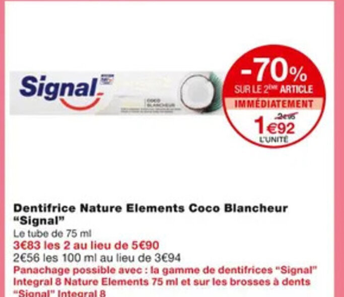 Promo Dentifrice Nature Elements Coco Blancheur "Signal" chez Monoprix