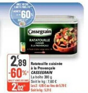 G20 Ratatouille cuisinées à la provençale cassegrain offre