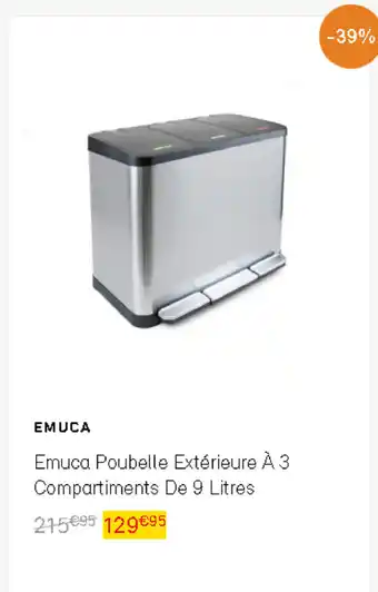 Bricomarché Emuca poubelle extérieure À 3 compartiments de 9 litres offre