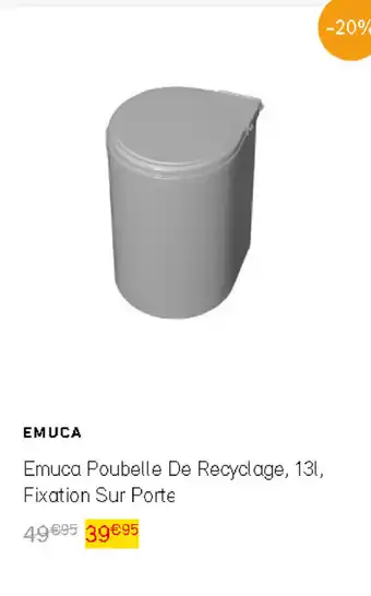 Bricomarché Emuca poubelle de recyclage, 13I, fixation sur porte offre