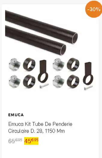 Emuca kit tube de penderie circulaire d, 28, 1150 mm