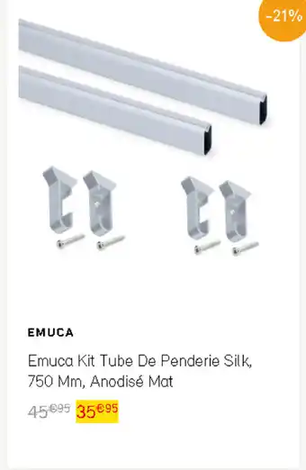 Emuca kit tube de penderie silk, 750 mm, anodisé mat