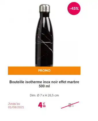 Bouteille isotherme inox noir effet marbre 500 ml