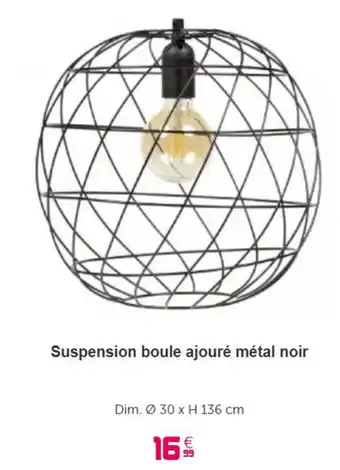 Suspension boule ajouré métal noir