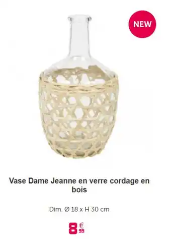Vase dame jeanne en verre cordage en bois