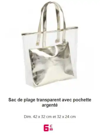 Gifi Sac de plage transparent avec pochette argenté offre