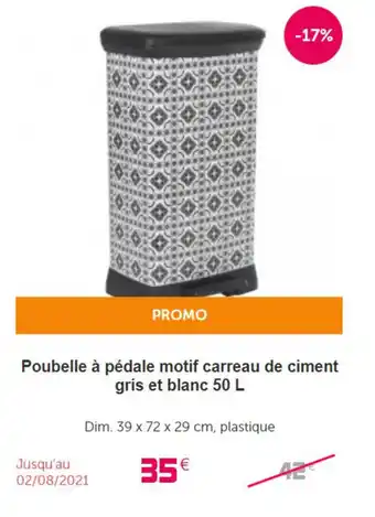 Gifi Poubelle à pédale motif carreau de ciment gris et blanc 50 L offre