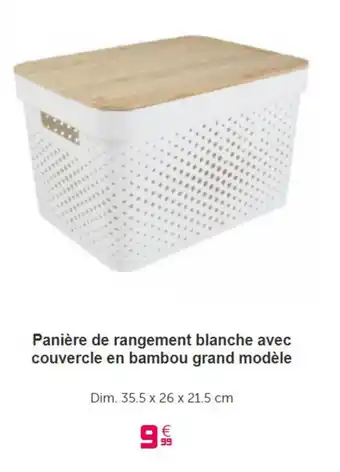 Paniere de rangement blanche avec couvercle en bambou grand modĂšle