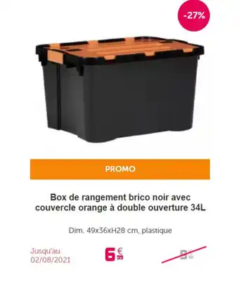 Gifi Box de rangement brico noir avec couvercle orange à double ouverture 34L offre