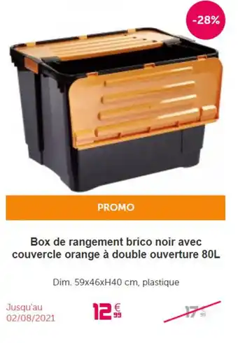 Gifi Bax de rangement brico noir avec couvercle orange à double ouverture 80L offre
