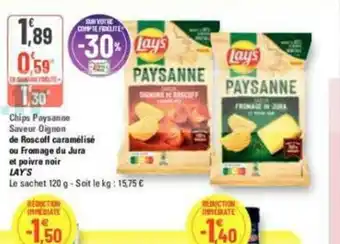 G20 Chips paysanne saveur oignon de roscoff caramelise ou fromage du jura et poivre noir lay's offre