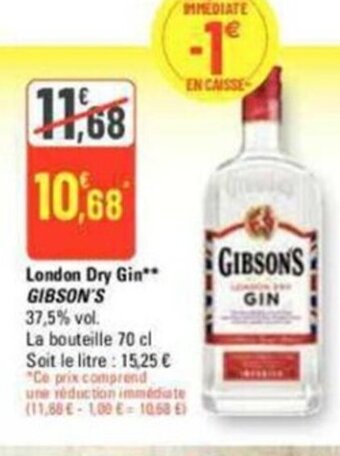 G20 London dry gin gibson's offre