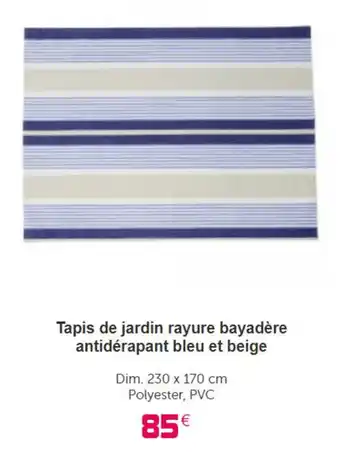 Gifi Tapis de jardin rayure bayadère antidérapant bleu et beige offre