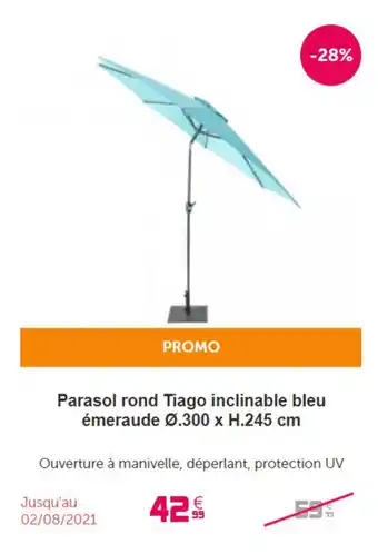 Parasol rond tiago inclinable bleu émeraude