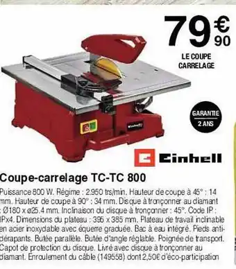 Chretien Matériaux Coupe-carrelage tc-tc 800 einhell offre