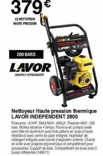 Chretien Matériaux Nettoyeur haute pression thermique lavor indépendant 2800 offre