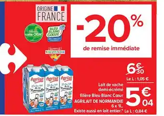 Carrefour Lait de vache demi-écrémé filière bleu blanc cœur agrilait de normandie offre